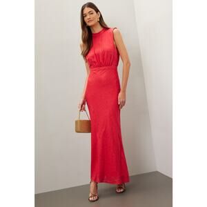 Saloni Fleur-F Silk midi Dress red UK12/US8